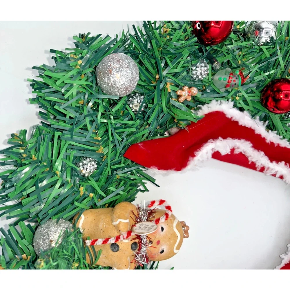 I am the cutest little gingerbread boy Prelit Christmas Wreath Lights Timer OOAK